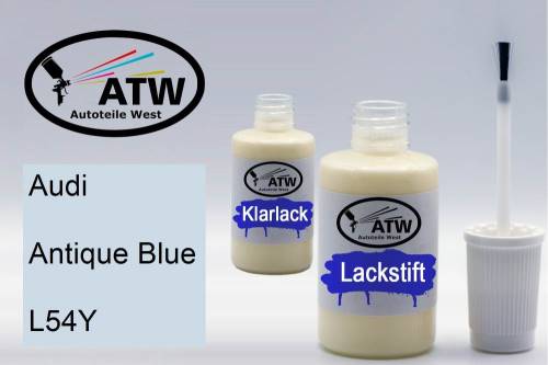 Audi, Antique Blue, L54Y: 20ml Lackstift + 20ml Klarlack - Set, von ATW Autoteile West.